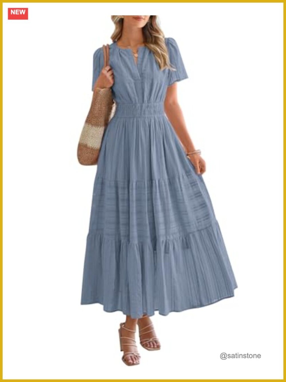Women's Summer Casual Maxi Dress Short Sleeve V Neck Tiered